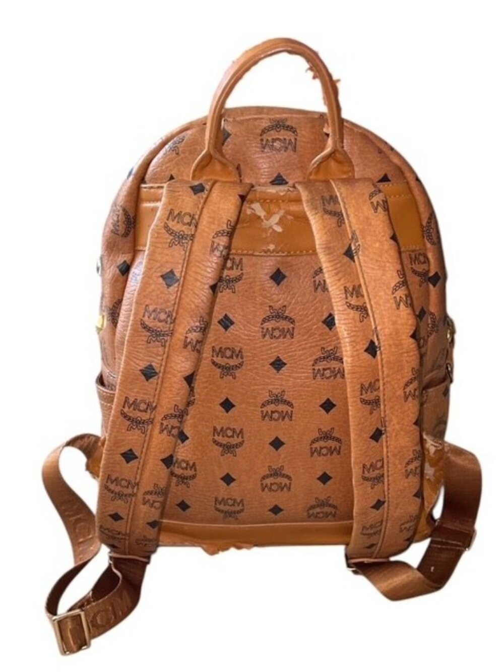Authentic MCM Stark Studded Backpack Cognac Visetos Medium Brown - Picture 3 of 10